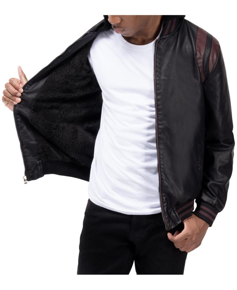 XRAY Men's Grainy PU Hooded Jacket With Faux Shearling Lining