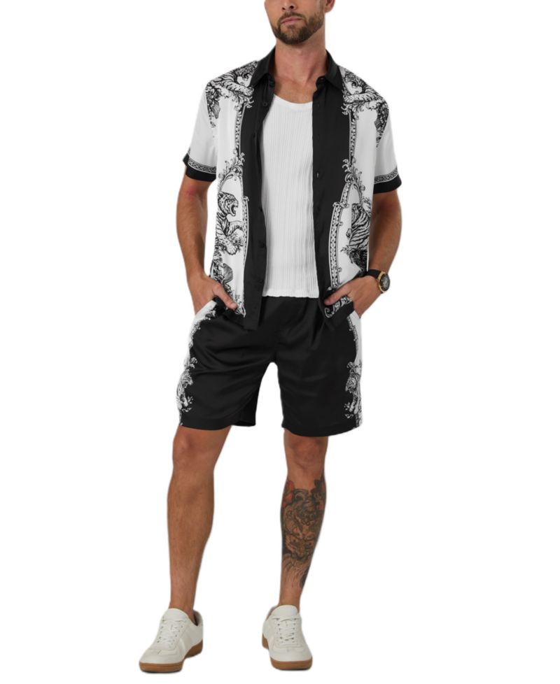 Men's Baroque Framed Tiger Short-Sleeve Button-Front Shirt