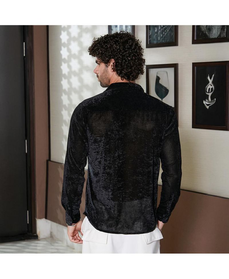 Men's Onyx Black Solid Velvet Shirt