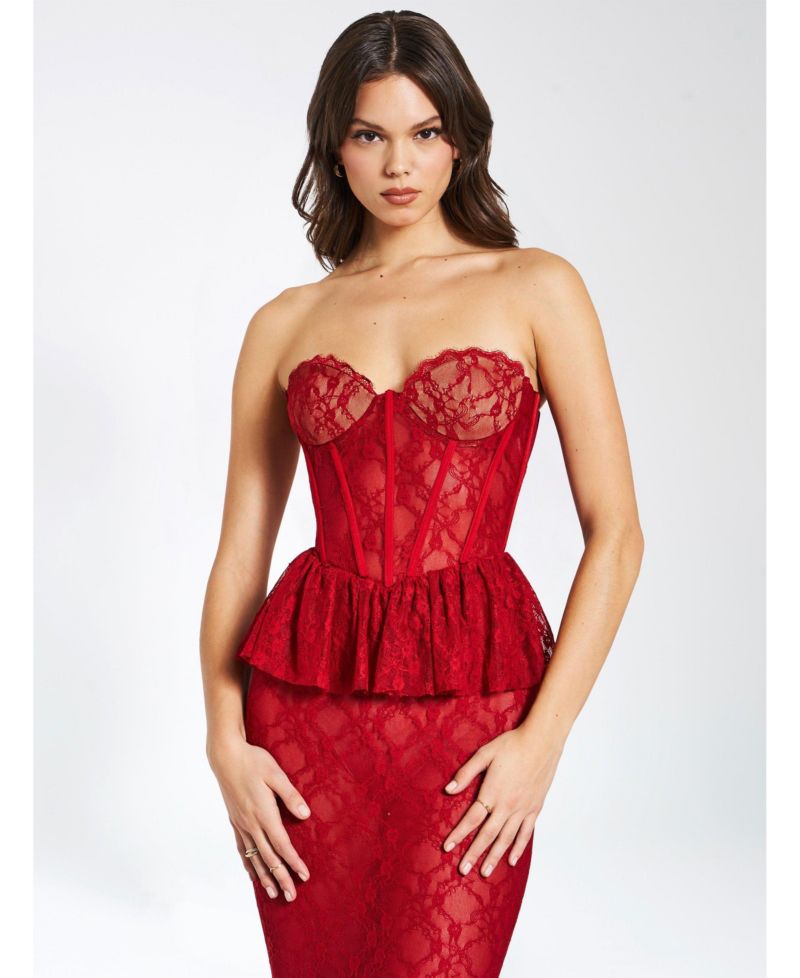 Women's Quennell Burgundy Lace Corset Maxi Dress