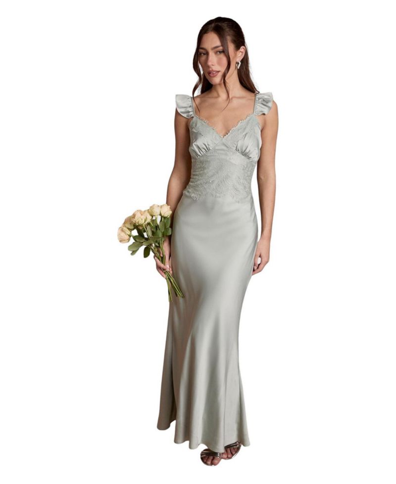 Women's Lace Trim Cami Button Maxi Dress