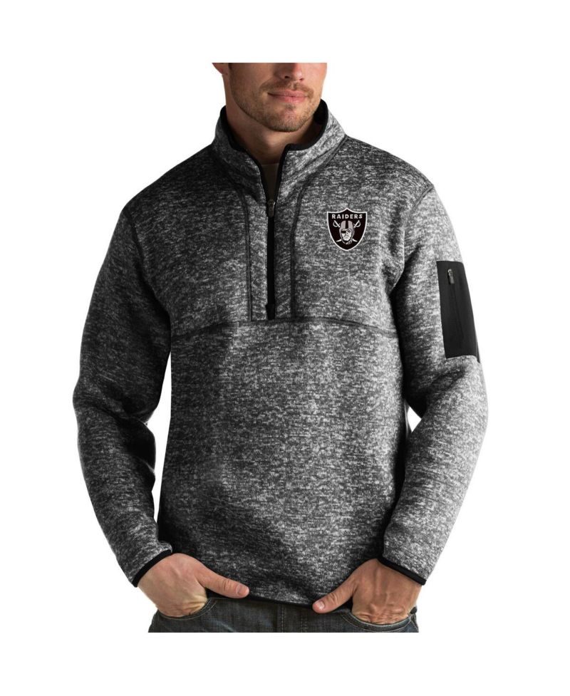 Men's Heather Black Las Vegas Raiders Fortune Quarter-Zip Pullover Jacket