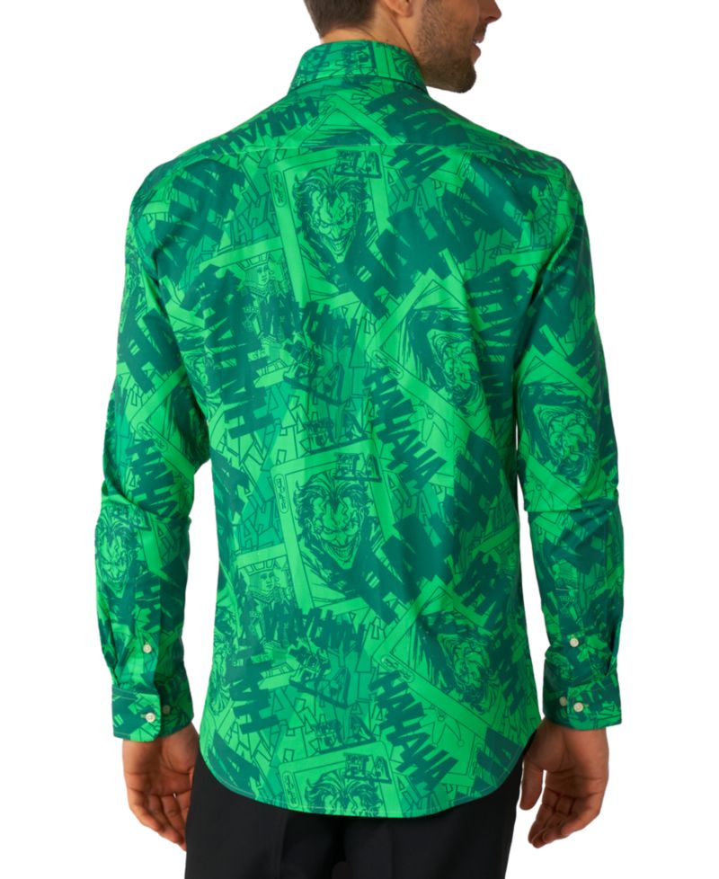 Men's Shirt - Official DC Comics Warner Bros - The Joker a Button Down Shirt - Slim Fit - Green - Long sleeve