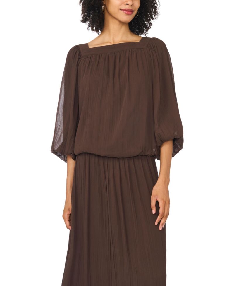 Women's Square Neck 3/4-Sleeve Bubble Blouse