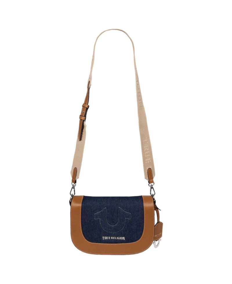 Denim Raised Horseshoe Crossbody Flap