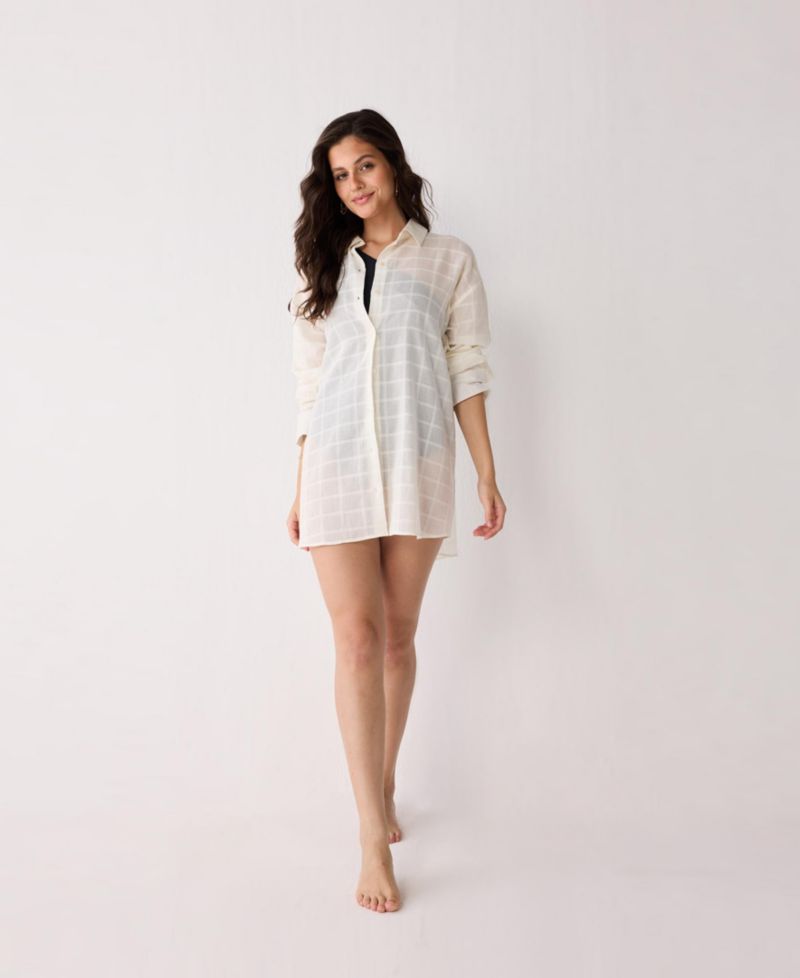 Women's Oversized Shirt Cover-up in Textured Checks