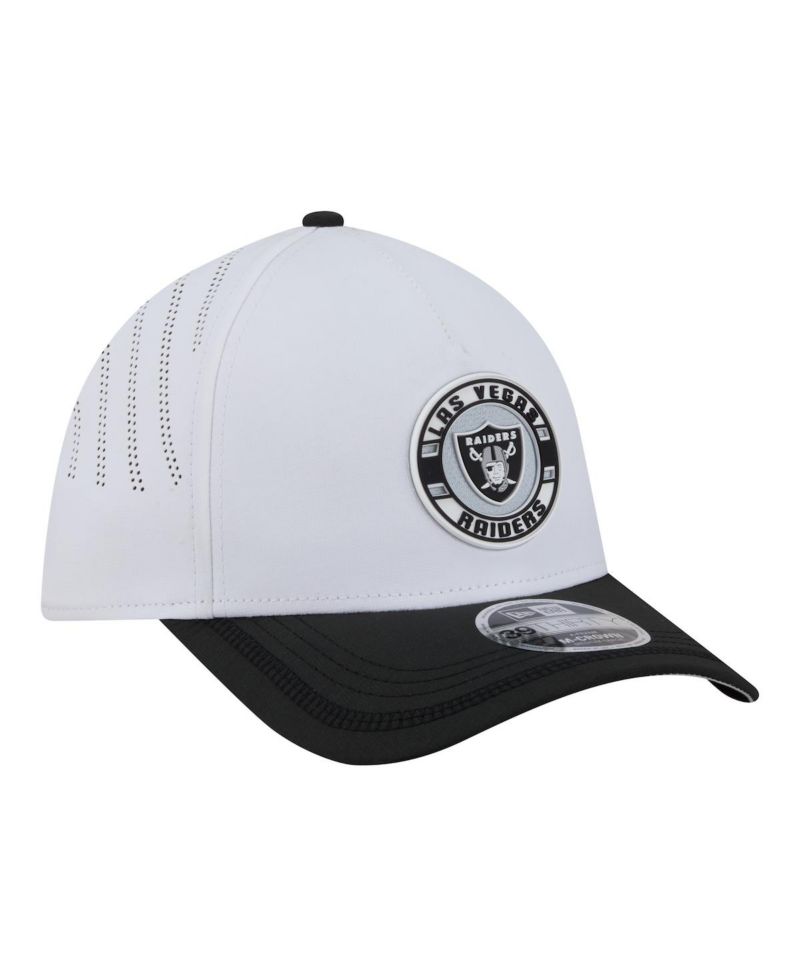 Men's White/Black Las Vegas Raiders Patch 39THIRTY A-Frame M-Crown Perforated Flex Hat