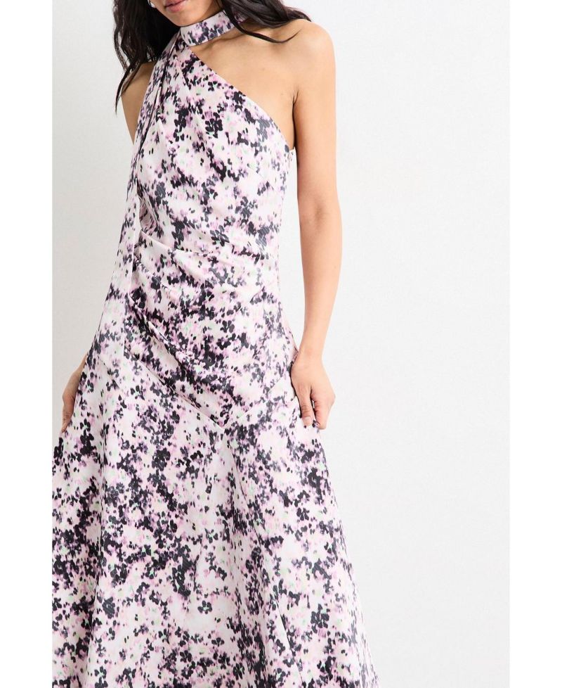 Women's Scarf Tie Asymmetric Maxi Dress
