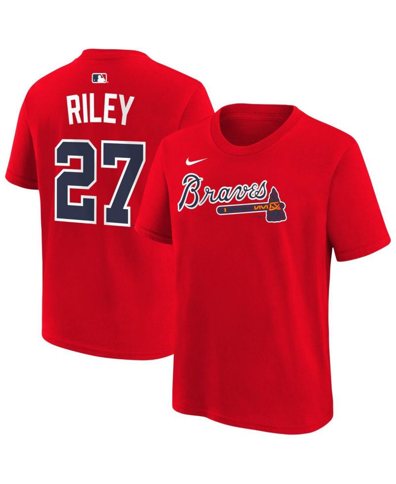 Big Boys and Girls Austin Riley Red Atlanta Braves Name & Number T-Shirt