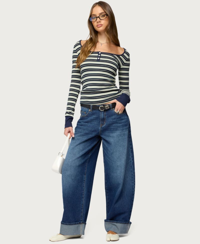 Women's Jaida Striped Henley Top