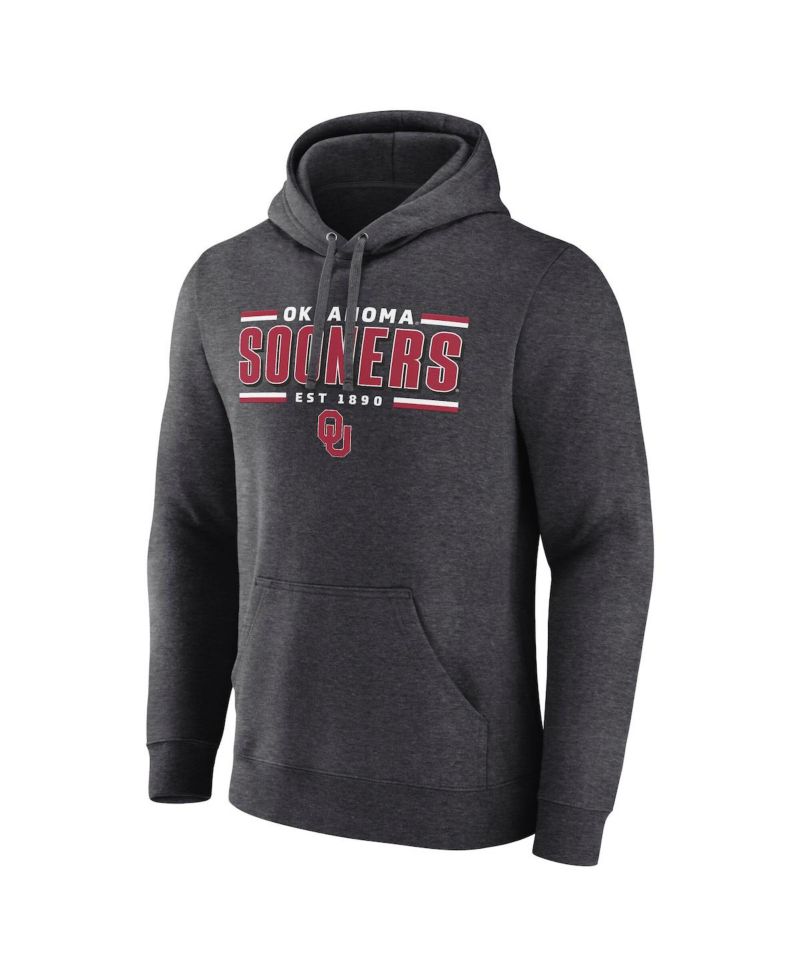 Men's Heather Charcoal Oklahoma Sooners Horizontal Block Fleece Pullover Hoodie