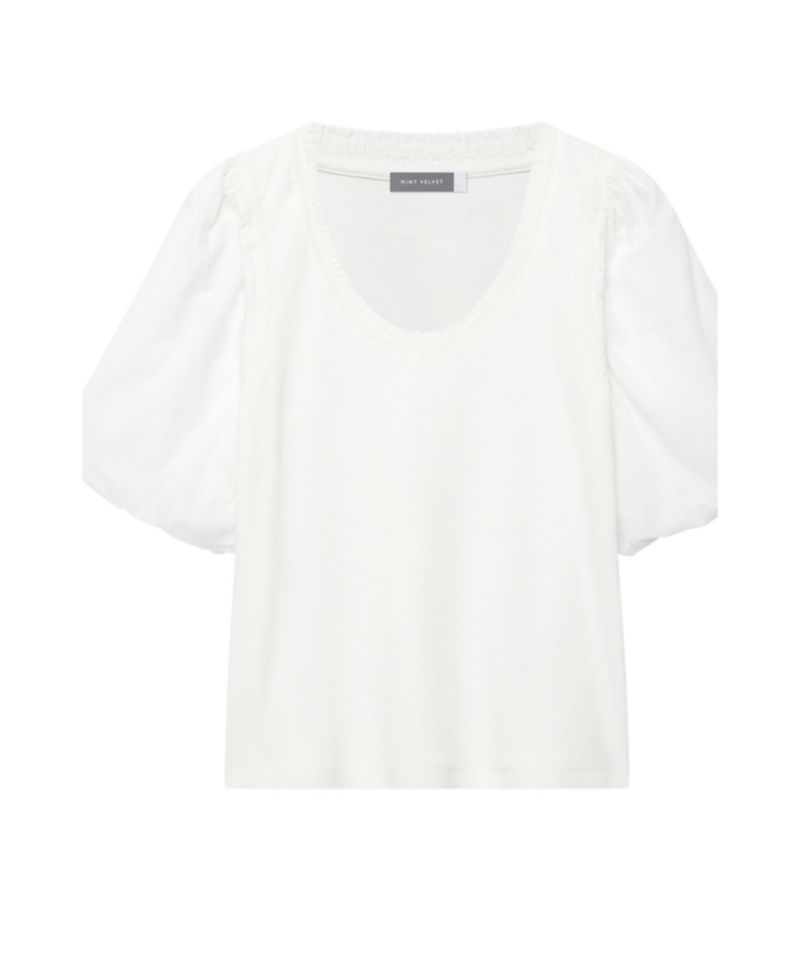 Women's Puff-Sleeve Scoop-Neck Top with Trim Detailing