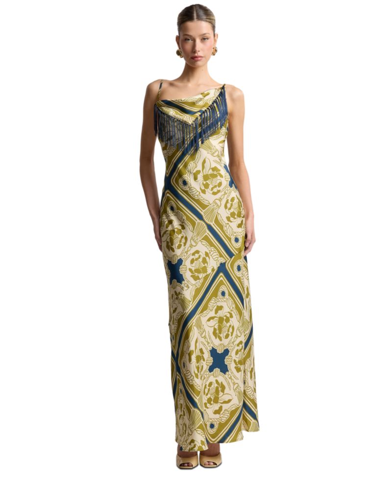 Women's Cowl Neck Scarf Print Maxi Dress