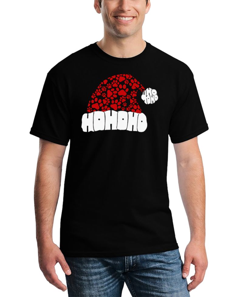 Men's Santa Hat Paw Print Word Art T-Shirt