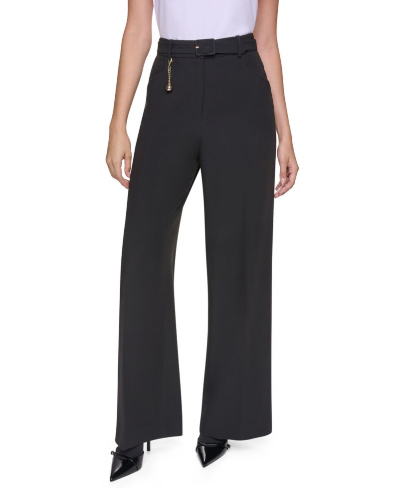 Women's Mid-Rise Belted Straight Pants