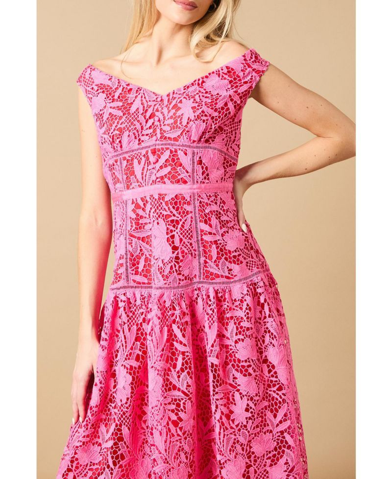Women's Floral Lace Off The Shoulder Midi Dress