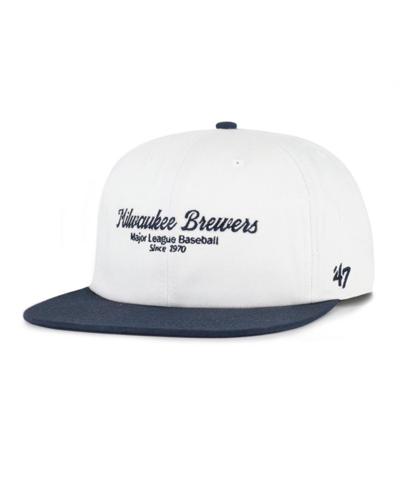 Men's '47 White/Navy Milwaukee Brewers Script Stack Relaxed Captain Snapback
