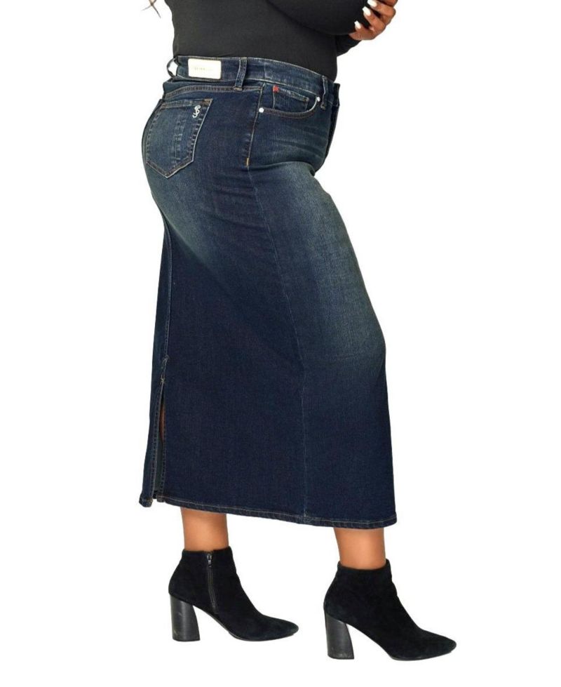 Women's Denim Maxi Skirt in 37"length with side vents