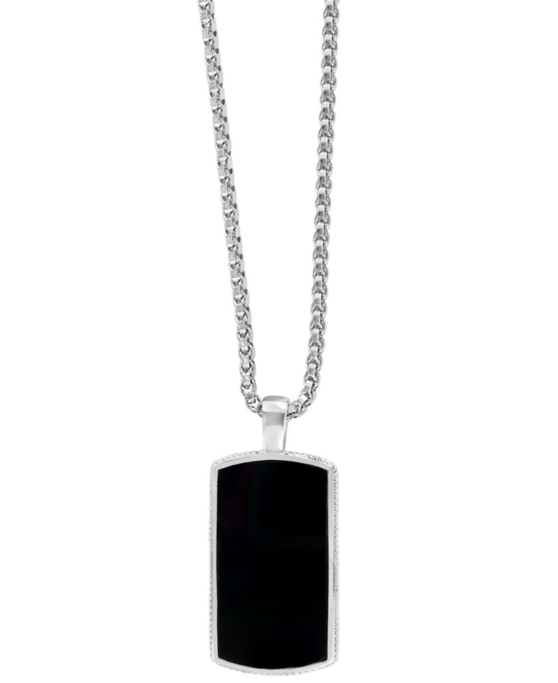 EFFY® Men's Black Agate Dog Tag 22" Pendant Necklace in Sterling Silver