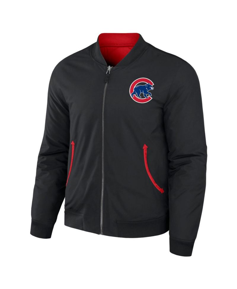 Men's Darius Rucker Collection by Black, Red Chicago Cubs Reversible Full-Zip Bomber Jacket