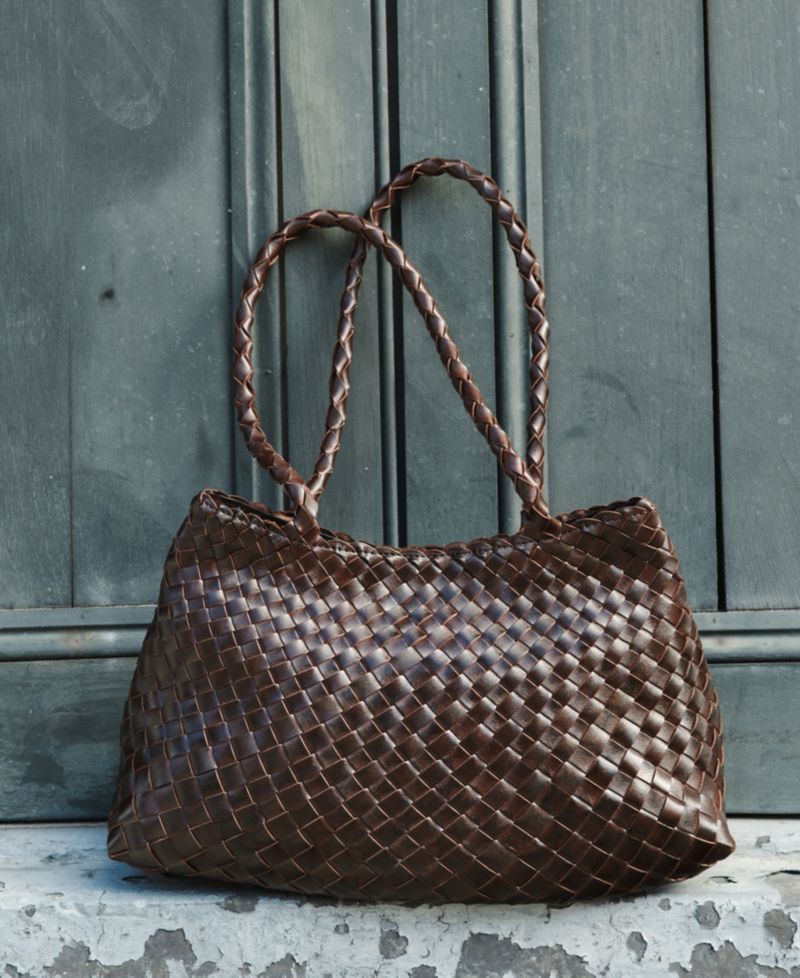 Cheri Large Woven Leather Satchel Handbag