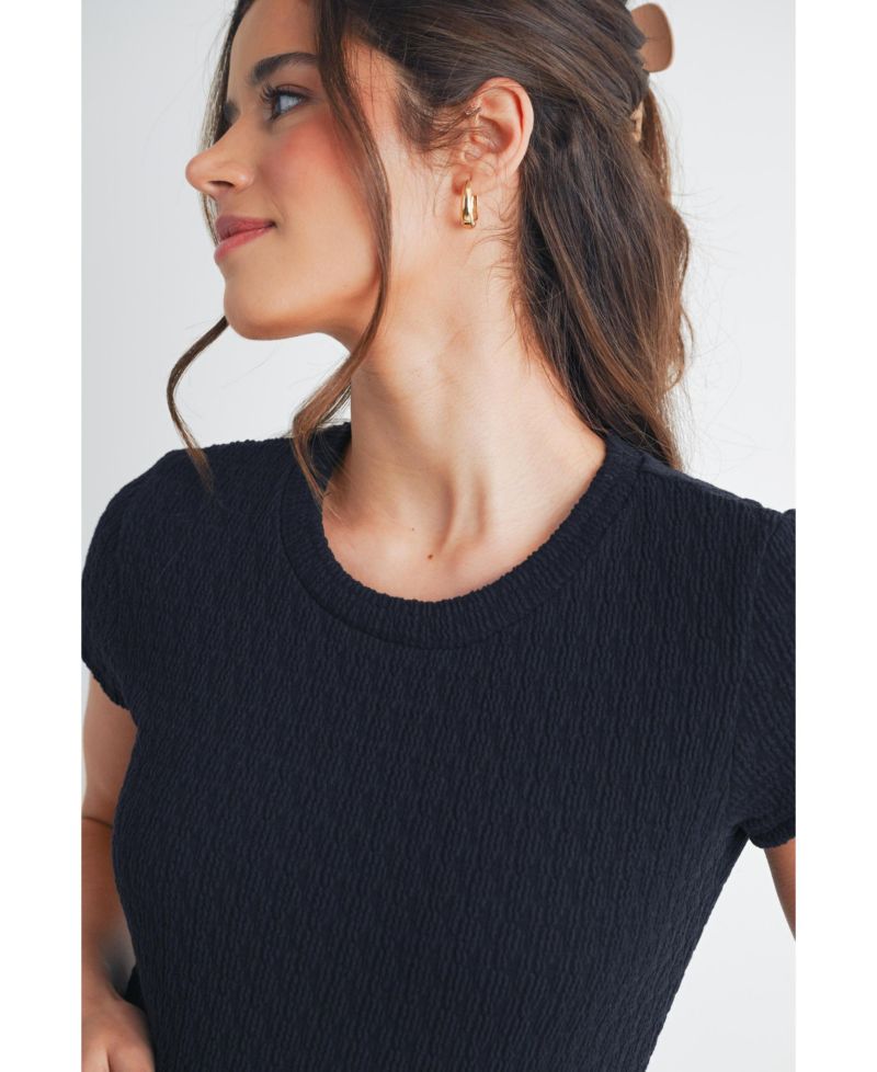 Women's Crewneck Short-Sleeve Textured Bodycon Dress