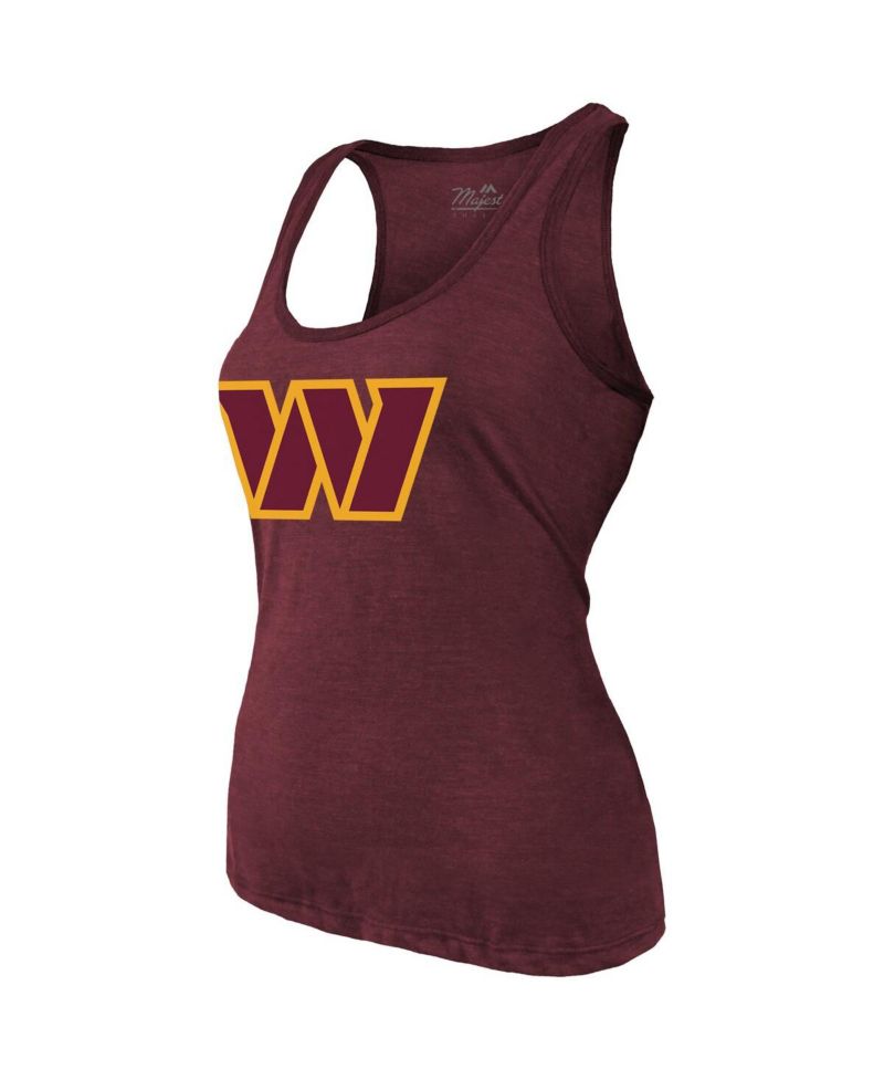 Women's Jayden Daniels Burgundy Washington Commanders Name & Number Tri-Blend Scoop Neck Tank Top