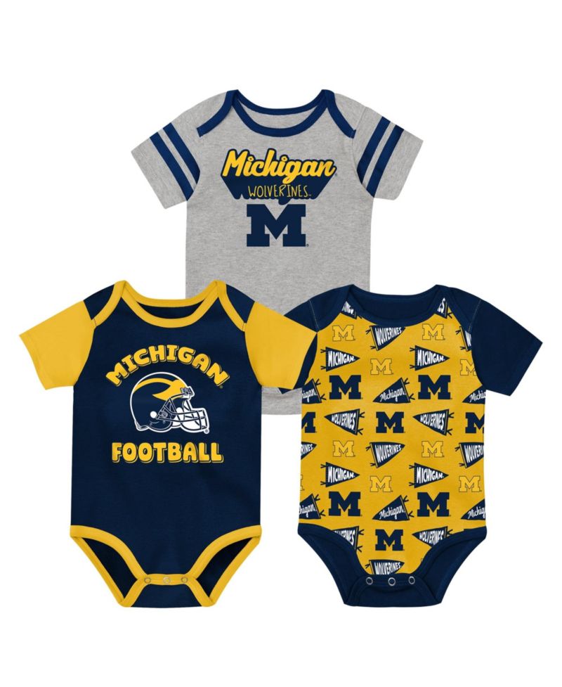 Baby Boys and Girls Navy Michigan Wolverines Star Player Three-Piece Bodysuit Set