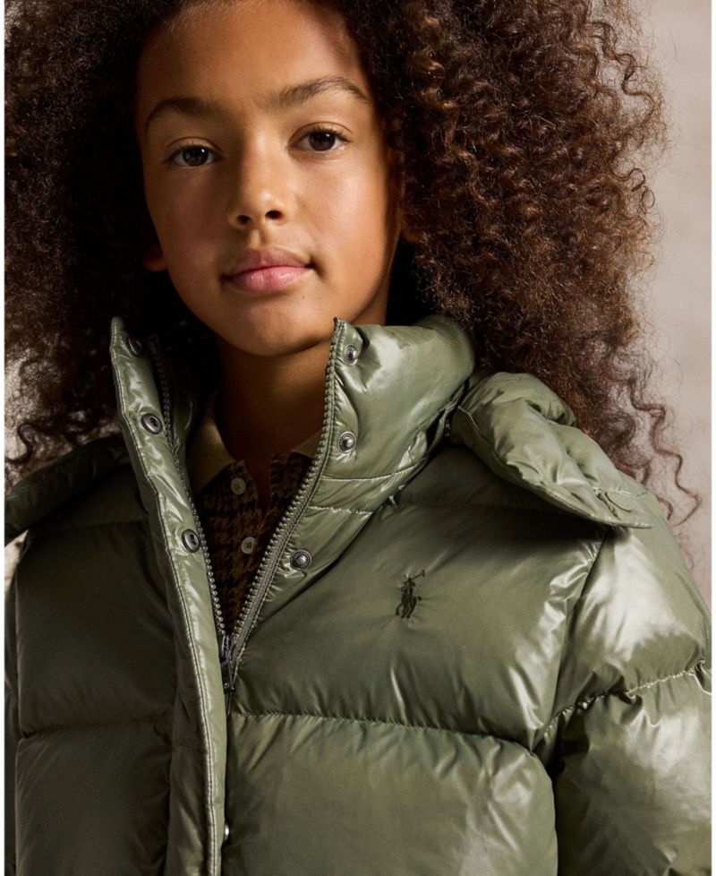 Girls' 7-16 Glossy Down Hooded Jacket