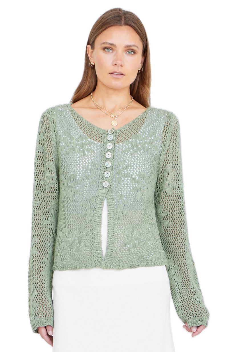Women's Flower Crochet Button Up Cardigan