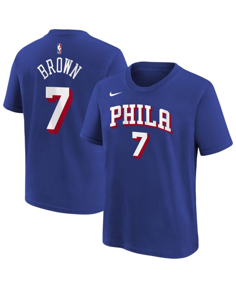 Big Boys and Girls Jaylen Brown Royal Philadelphia 76ers Icon Name & Number T-Shirt