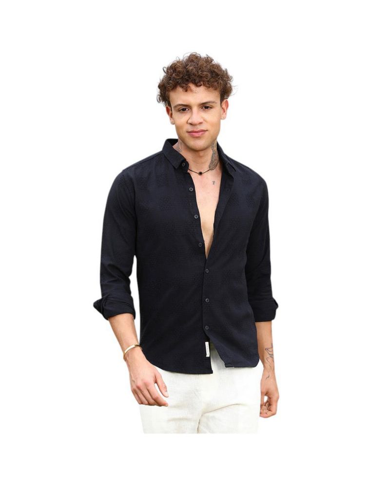 Men's Midnight Black Hive-Checkered Shirt