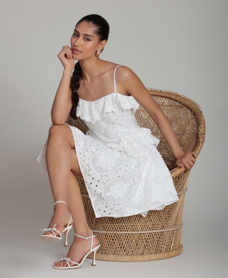 Women's Sweetheart Straps Ruffle Handkerchief Hem Mini Dress