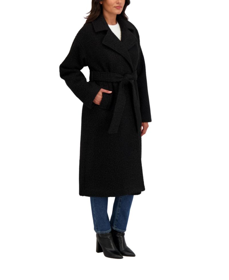 Women's Long Belted Boucle Wrap Coat