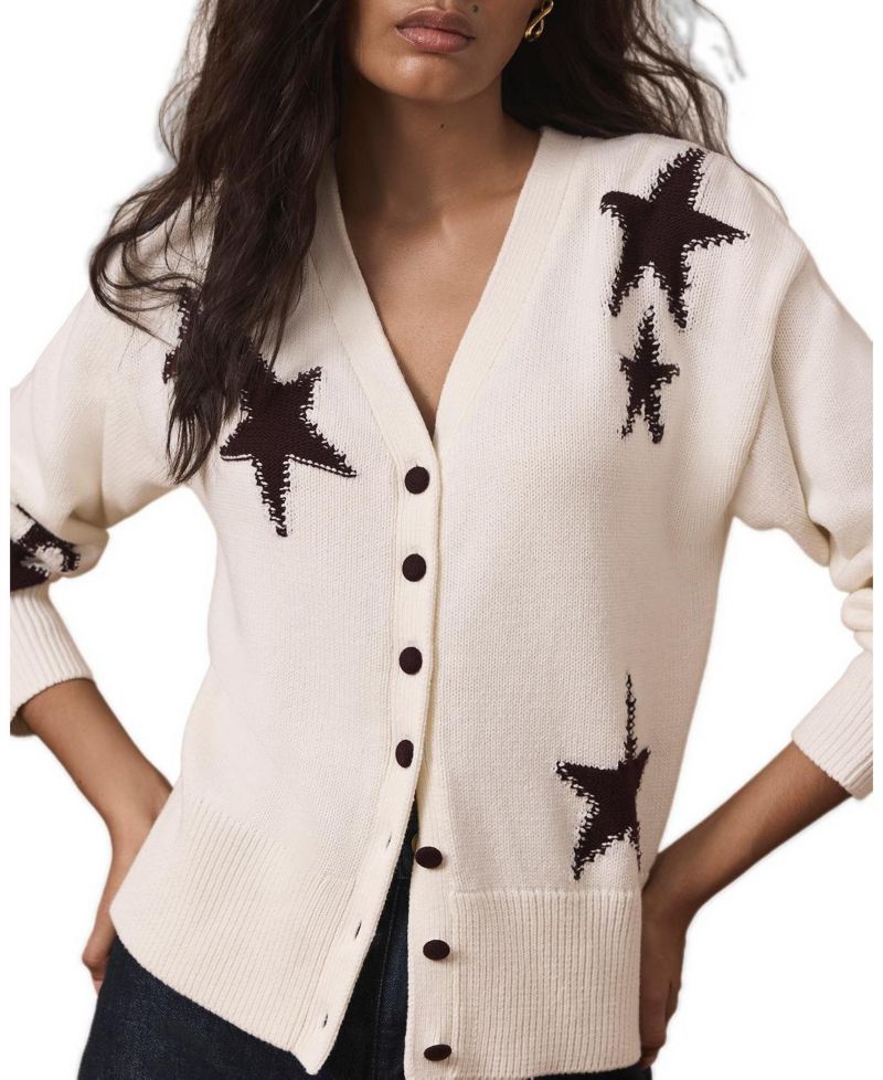 Women's Long-Sleeve V-Neck Star-Detail Cardigan