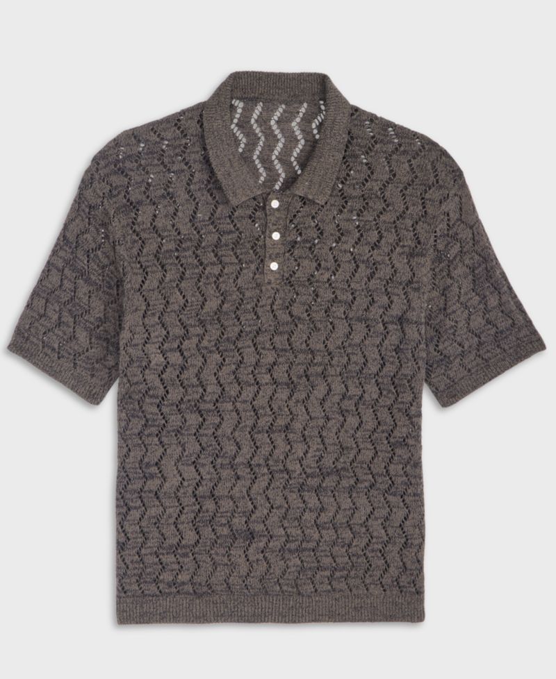 Men's Zig Zag Trim Open-Knit Panel Classic Fit Polo Shirt