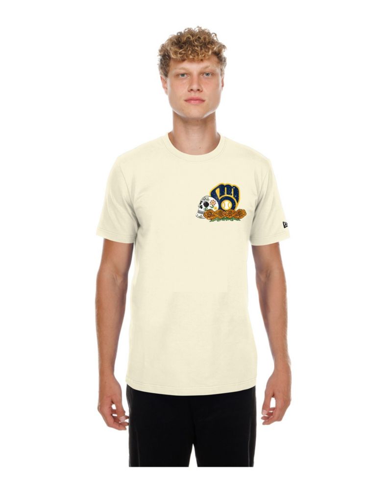 Men's Natural Milwaukee Brewers Dia de los Muertos Sugar Skull T-Shirt