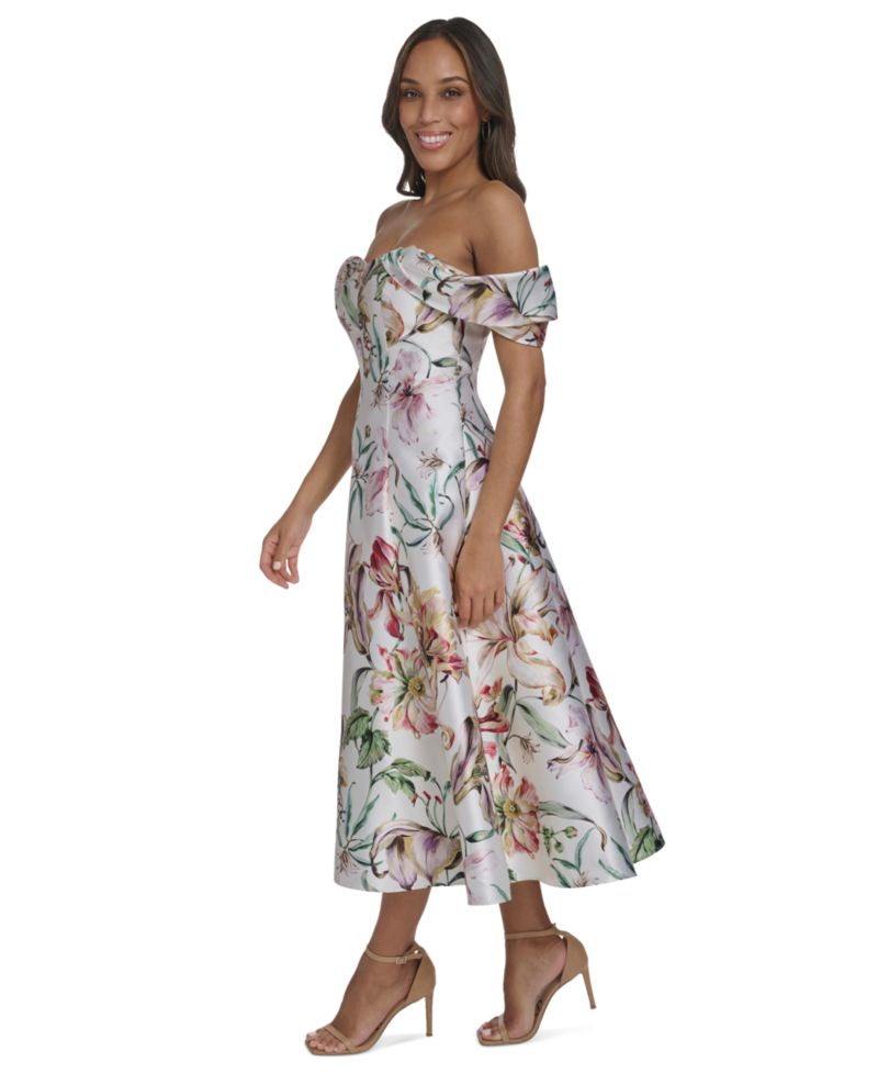 Women's Off-The-Shoulder Flare Midi Dress