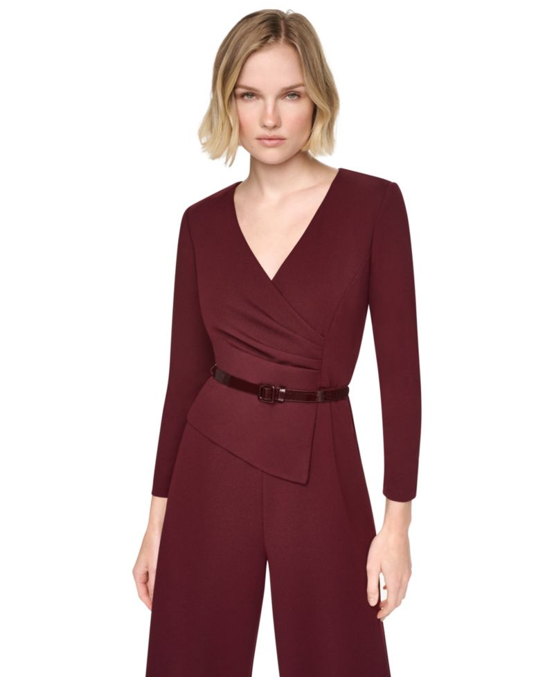 Women's Peplum V-Neck Wide-Leg Jumpsuit