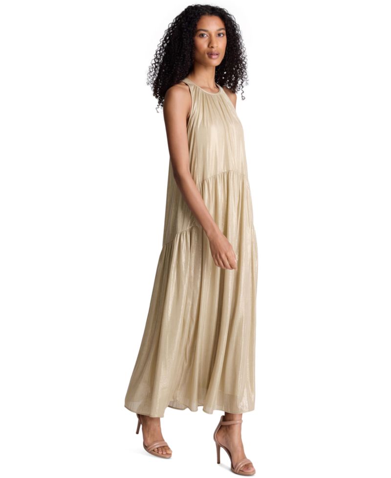 Women's Halter Tiered Metallic-Foil Maxi Dress