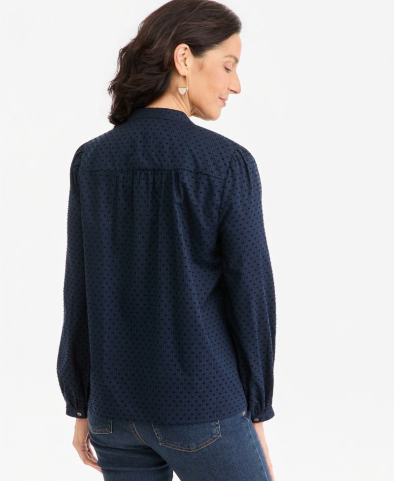 Women's Button-Front Lace Trim Top