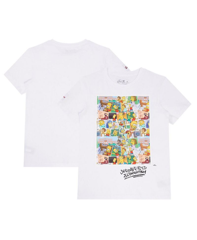 Big Boys and Girls White The Simpsons Springfield Elementary Postcards T-shirt