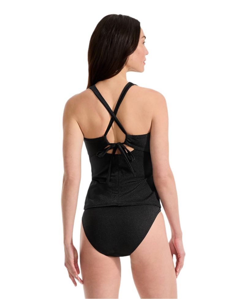 Women's Shine Ribbed Tankini Top and High Waisted Bottom Swimsuit Set