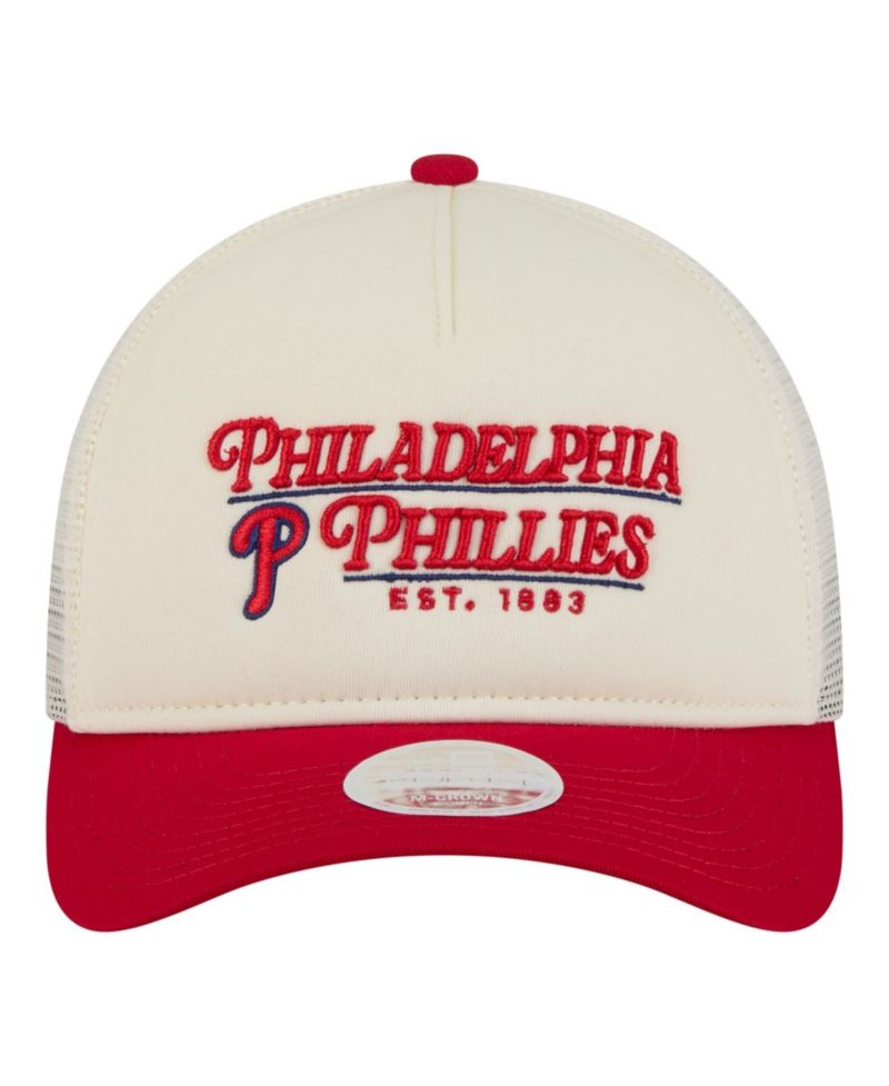 Women's Light Beige/Red Philadelphia Phillies Retro 9FORTY M-Crown A-Frame Trucker Adjustable Hat