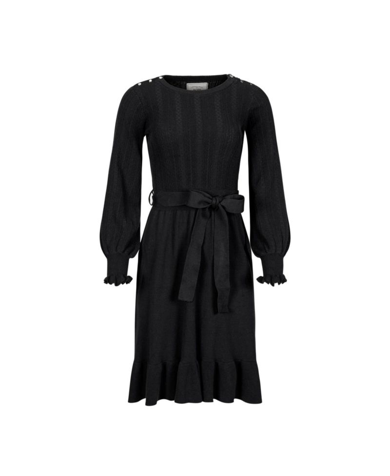 Women's Hope and Henry Organic Long Sleeve Flounce Edge Cable Sweater Dress