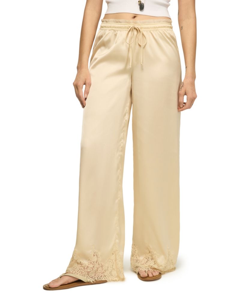 Women's Pull-On Wide-Leg Lace Trim Pants