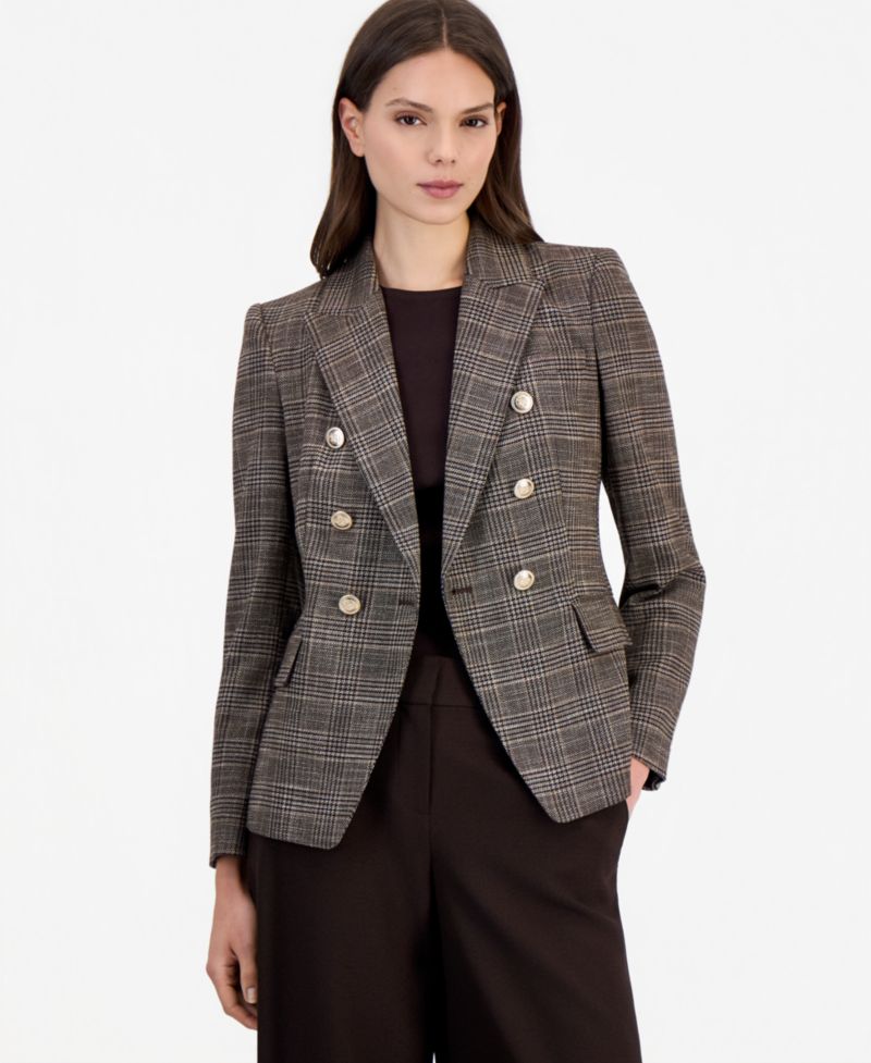 Women's Plaid Double Breasted Blazer