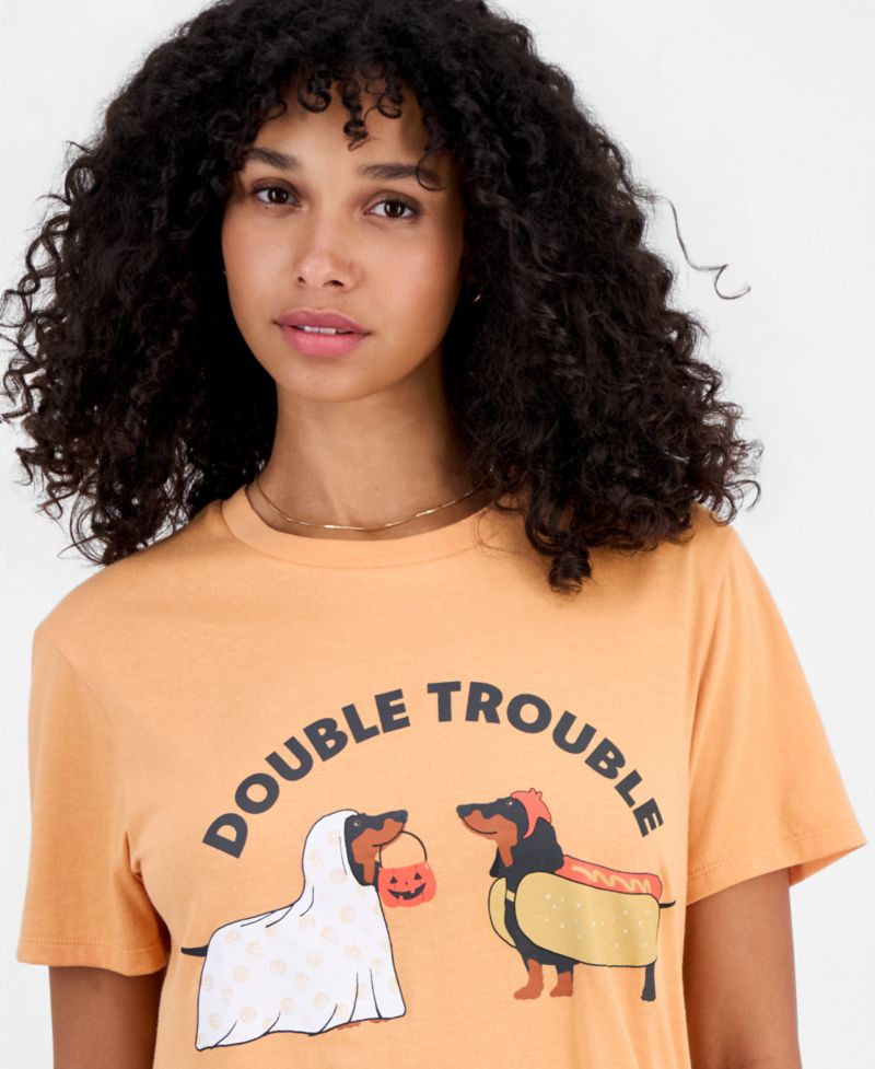 Juniors' Double Trouble Dog Crewneck Tee