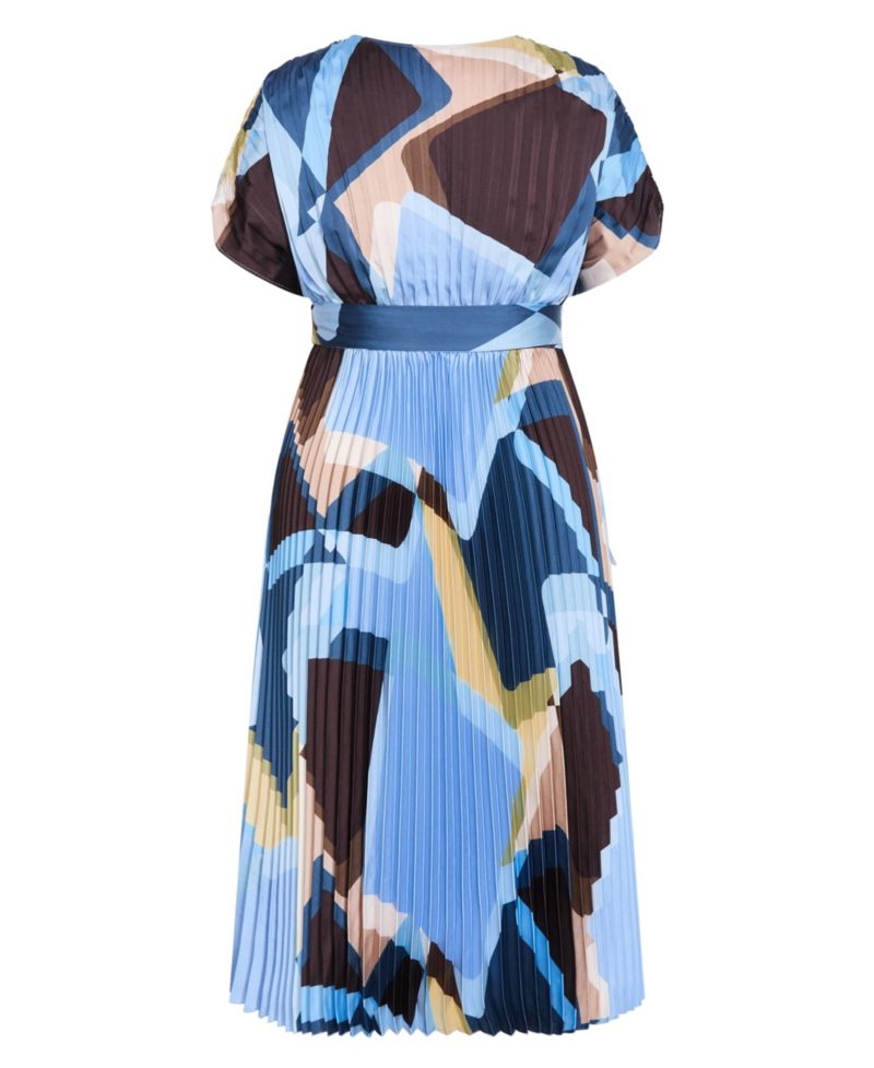 Plus Size Hailey Geo Abstract Print Pleat Wrap Midi Dress