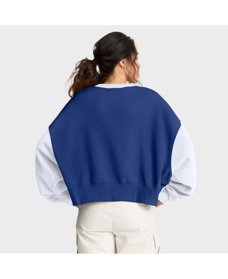 Women's Royal/White New York Mets Oversized High Hip Fleece Sweatshirt